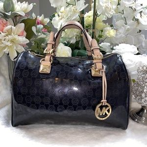 Michael Kors Black Signature Mirror Metallic Satchel